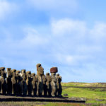 9. strange and ancient Easter Island sculptures as they stand, clustered together